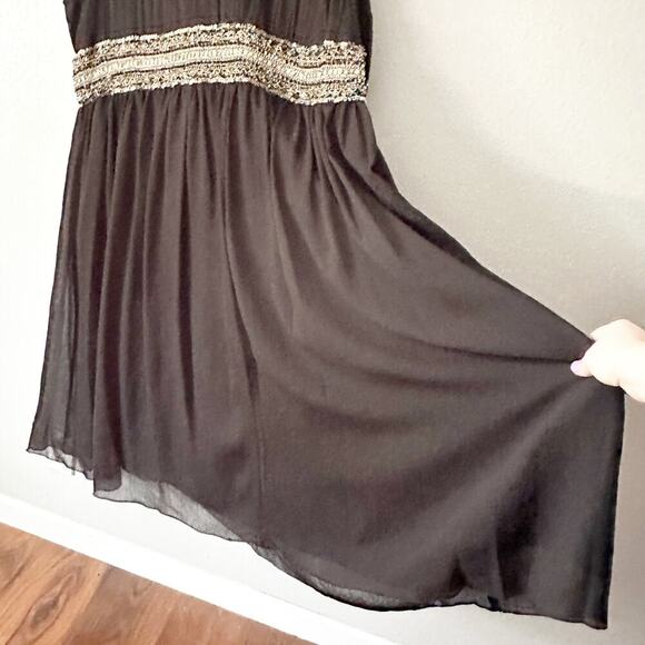 Ulla Popken Semi-Formal Sleeveless Black Chiffon Beaded Midi Dress Plus Size 5X - Picture 4 of 13
